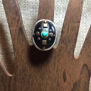 Lucky You Silver Ring with Turquoise, Brass and Black